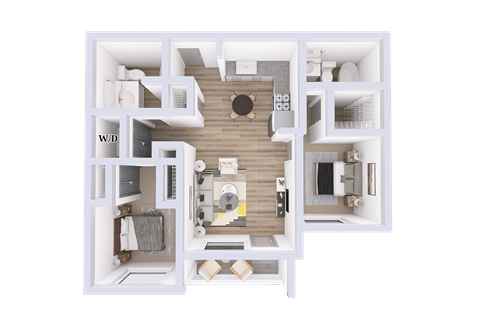Floor plan for 2 beds, 2 baths, 1005 sqft